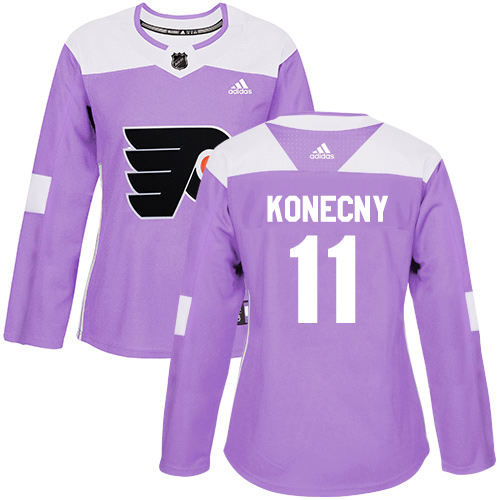 Adidas Flyers #11 Travis Konecny Purple Authentic Fights Cancer Women's Stitched NHL Jersey - Click Image to Close